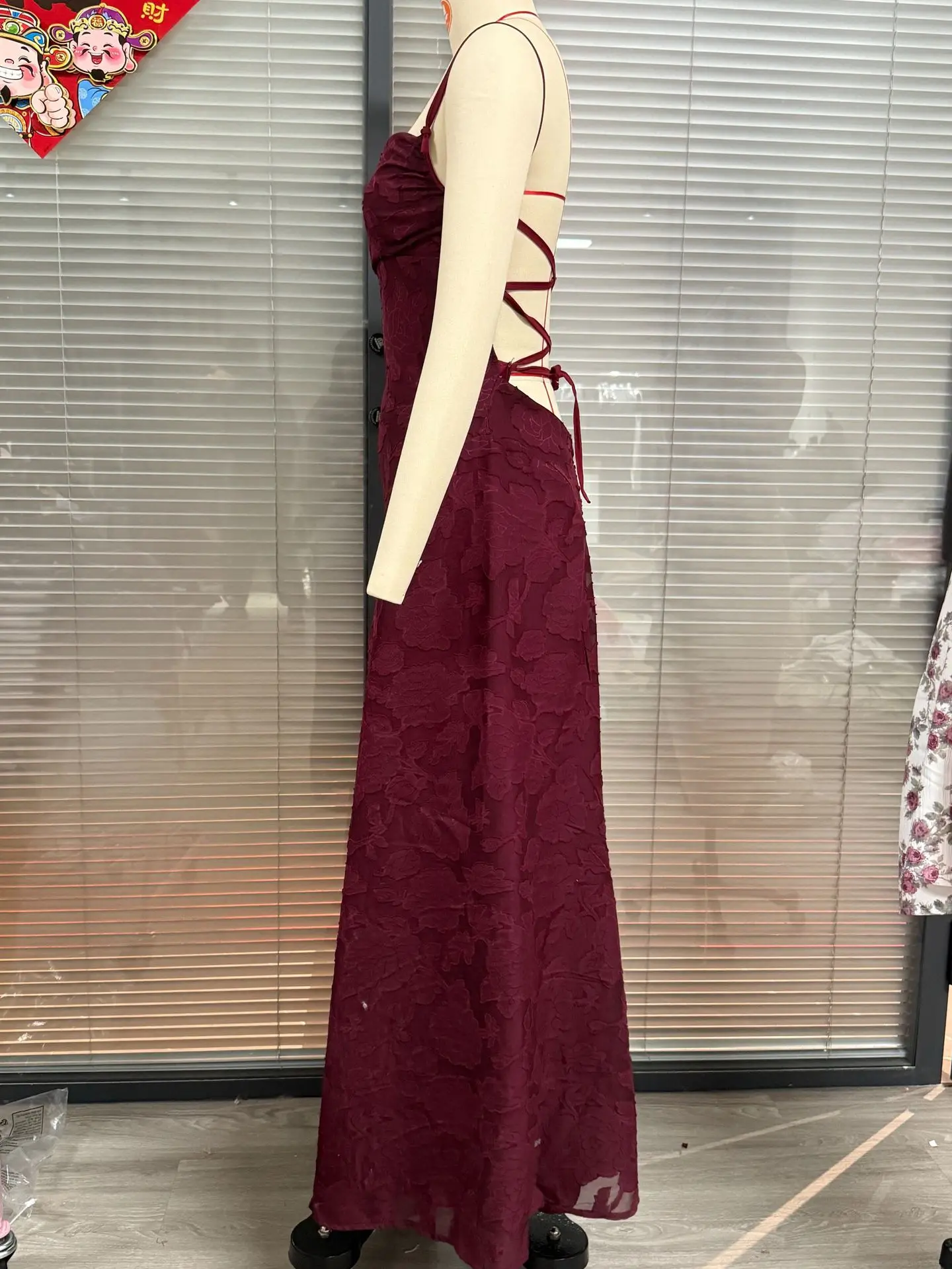 Jacquard Chiffon Long Dress Women's Backless Bandage Dresses Summer Evening Wedding Guest Green White Burgundy Pink Graduation