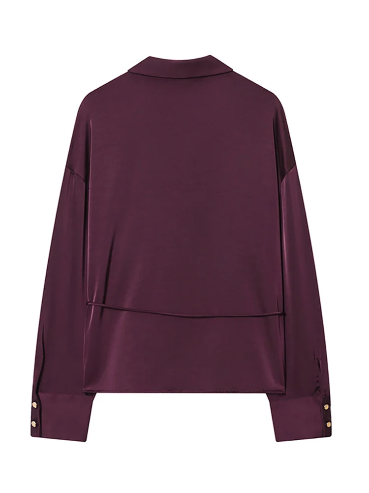 Lapel Button Skinny Belt Shirt Women Autumn 2025 Elegant Turn-down Collar Long Sleeve Lace Up Shirts Fashion Office Lady Blouses