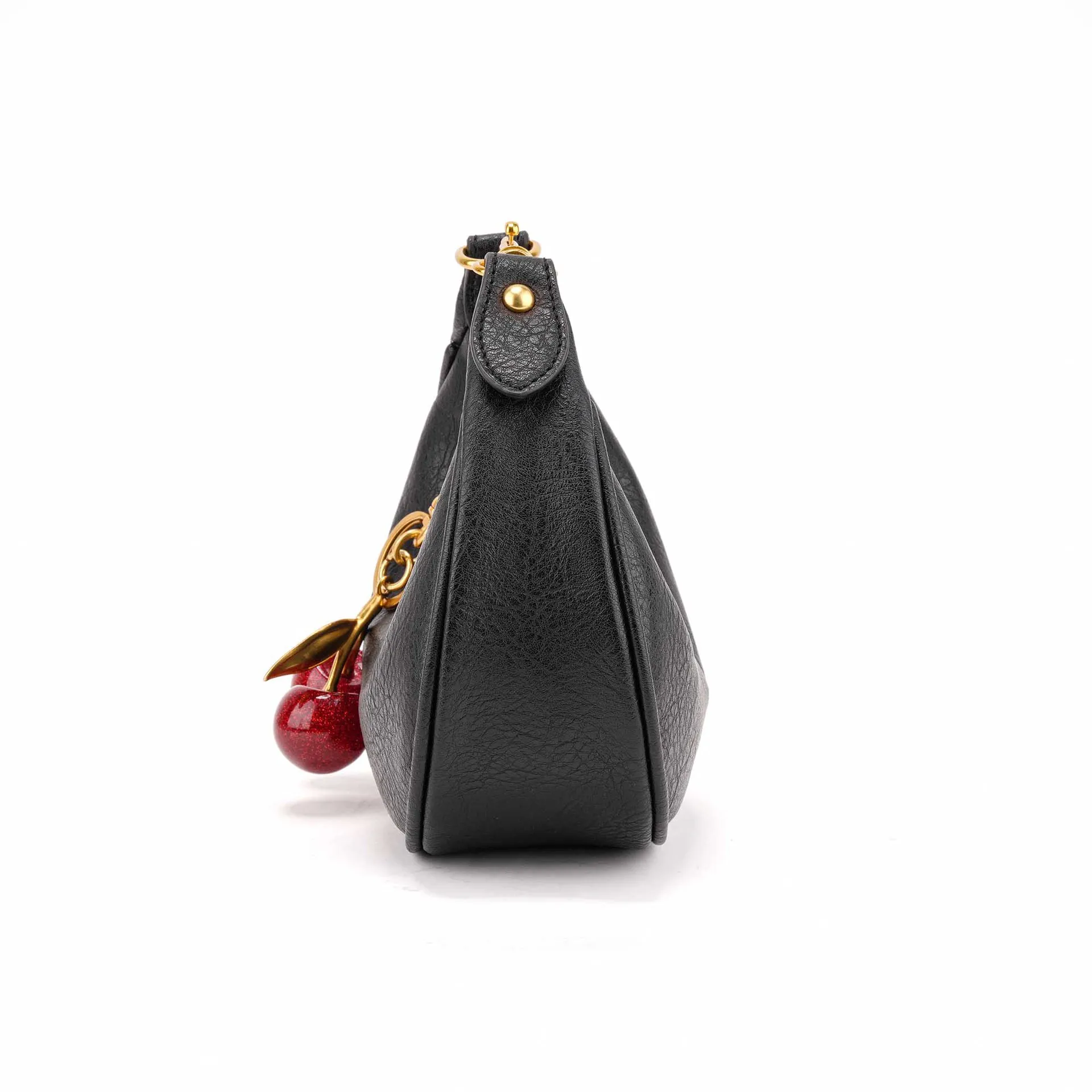 Fashion Women's Bag Temperament Versatile Crescent Bag Cherry Pendant Mini Handbag High Quality Black Luxury Armpit Bag Wallet