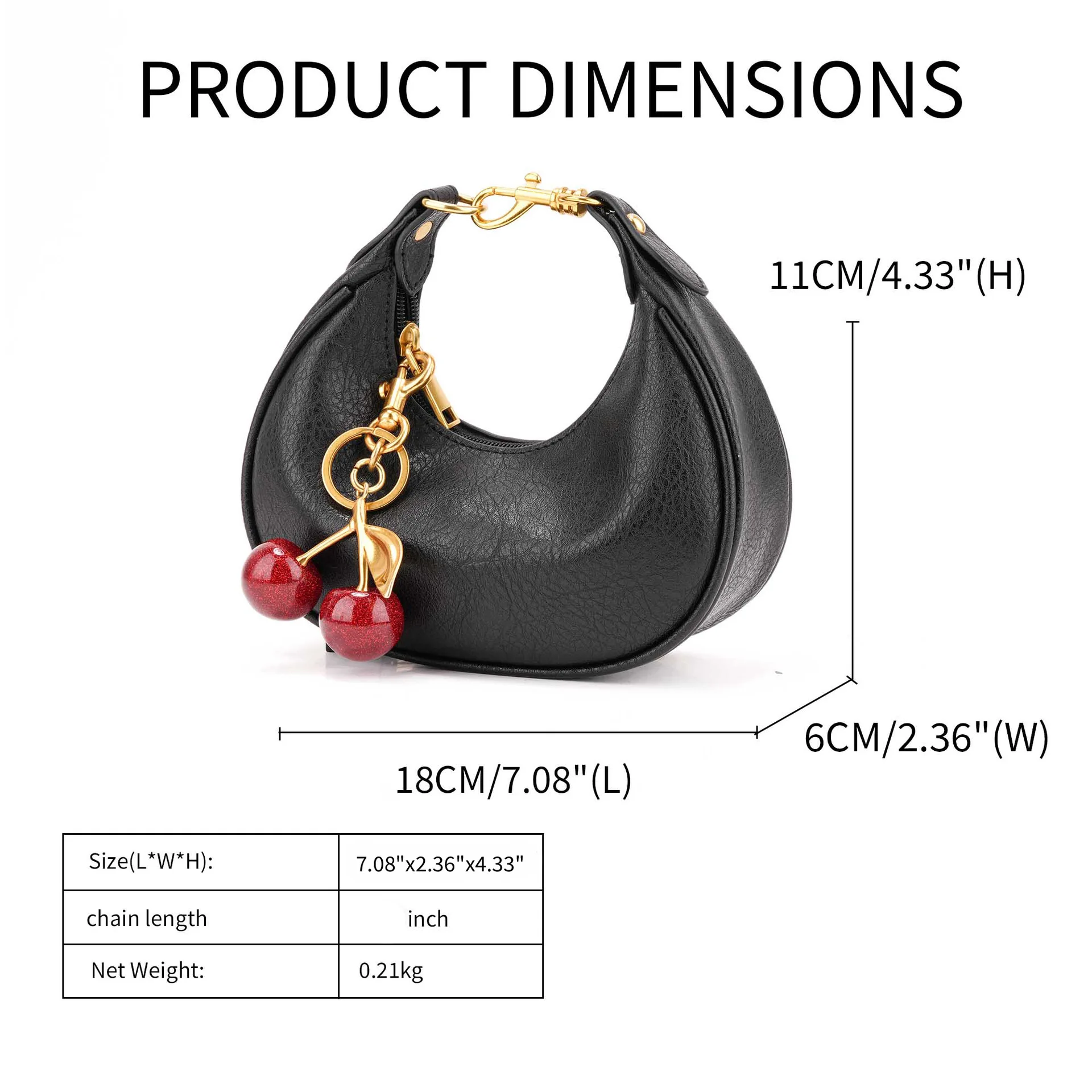 Fashion Women's Bag Temperament Versatile Crescent Bag Cherry Pendant Mini Handbag High Quality Black Luxury Armpit Bag Wallet