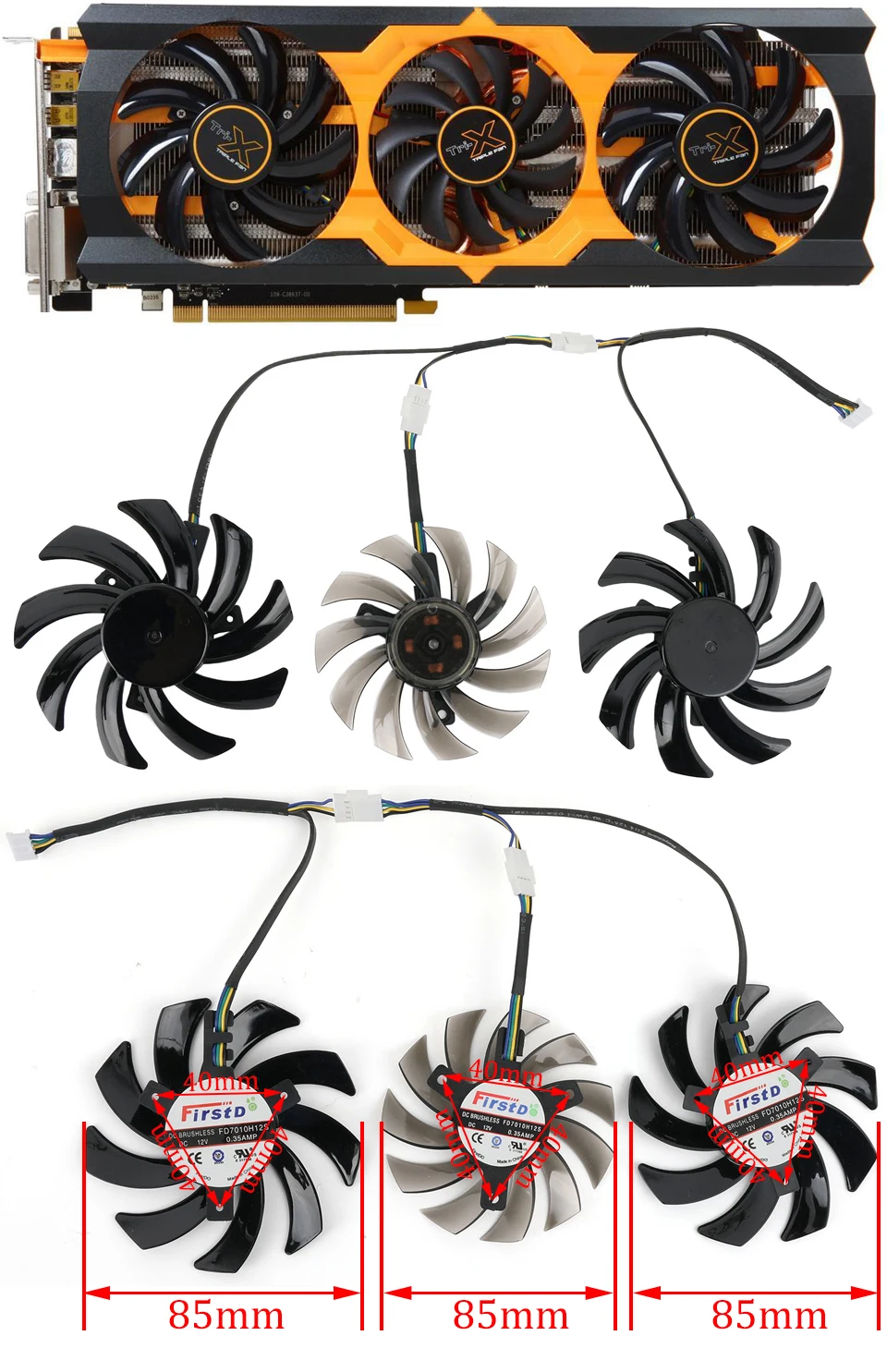 3Pcs/Lot New 75MM 85MM FD7010H12S Cooling Fan Replacement For Sapphire Radeon Toxic R9 270X 280X Graphics Video Card Cooer Fans