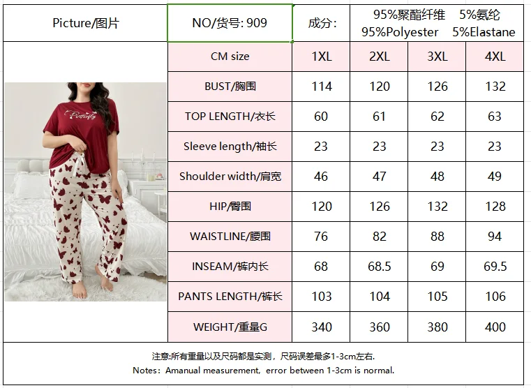 Large Size Women's Print Sleepwear Set Comfortable Nightgown with Pants Home Clothes for Relaxing at Home