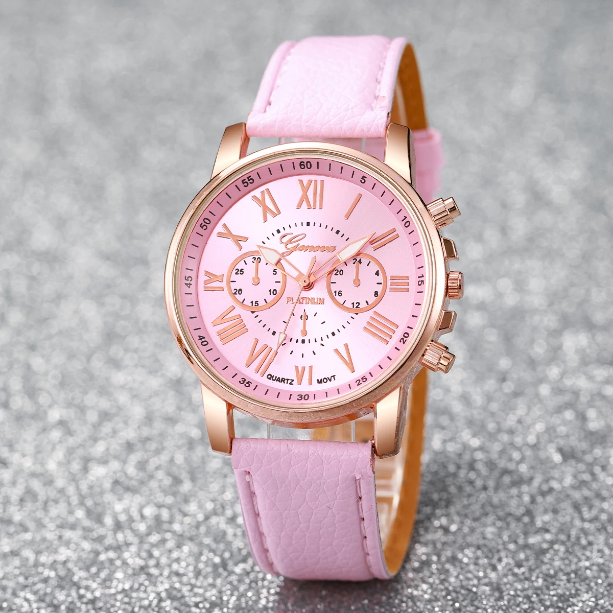 5PCS/Set Fashion Women Watch Rhinestone Heart Jewelry Set Geneva Watch Casual Leather Band Quartz Wristwatch(Without Box) - الصورة 5