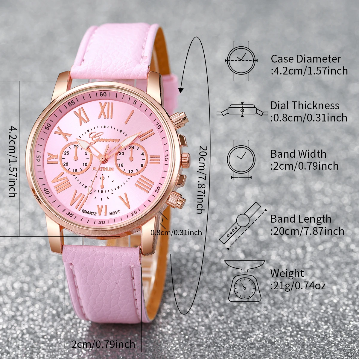 5PCS/Set Fashion Women Watch Rhinestone Heart Jewelry Set Geneva Watch Casual Leather Band Quartz Wristwatch(Without Box) - الصورة 6